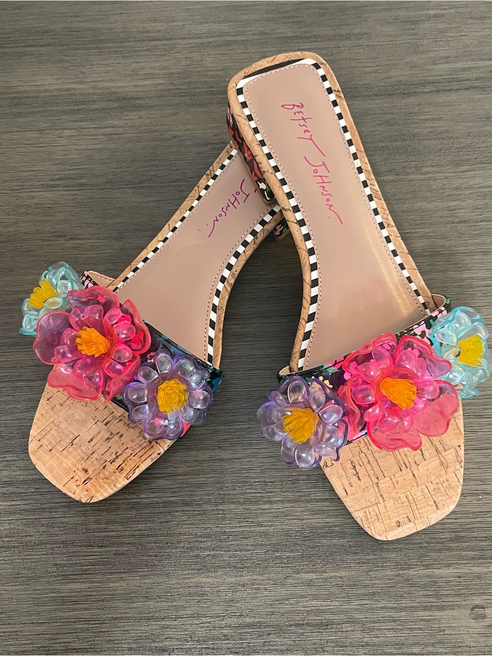 Betsey Johnson Brice Floral Cork Block Heel Slide Sandals Women’s Size 8.5M
